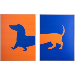 Wanddecoratie Set Dachshund - Blauw - 40x30x6cm