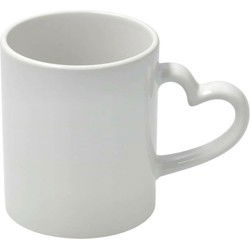 Koffiemok met handvat in hartvorm - wit - keramiek - 300 ml - Bekers