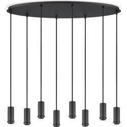 Metaal kroonluchter - Industrie hanglamp - Zwart - Met 8 pcs lampvoeten - Ontworpen voor Eetkamer en Slaapkamer - 80 x 25 x 117.5cm - set met E27 Lamphouder - voor Lampenkap met Doorsnede max 15cm - Gloeilamp Niet Inbegrepen