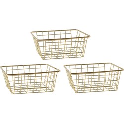 Svenska Living Draadmand - 3x - goudkleurig - 20 x 15 x 8 cm - opbergmand - Opbergmanden