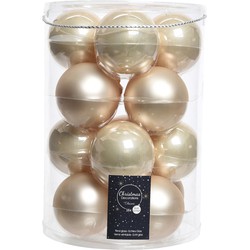 Decoris kerstballen - 26x stuks - glas - champagne - 8 cm - Kerstbal