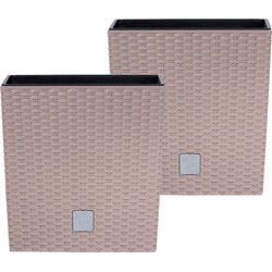 Bloempot/plantenpot Rato - 2x - rotan look - met binnenpot - taupe - 26 x 26 x 27 cm - kunststof - Plantenpotten