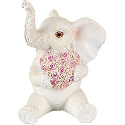 Clayre & Eef Beeld Olifant Wit Roze Polyresin