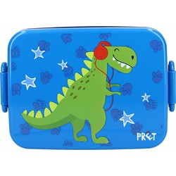 Pret Dino broodtrommel/lunchbox voor kinderen - blauw - kunststof - 16 x 13 cm - Lunchboxen