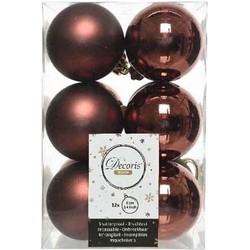 12x Kunststof kerstballen glanzend/mat mahonie bruin 6 cm kerstboom versiering/decoratie - Kerstbal