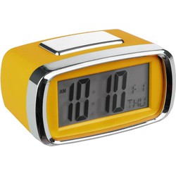 Atmosphera Tafelklok/wekker/alarmklok Snooze - geel/zilver - kunststof - 10 x 6 cm - Digitaal/led - Wekkers