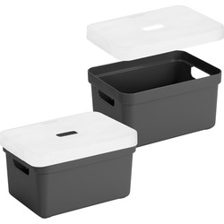 3x stuks opbergboxen/opbergmanden antraciet van 13 liter kunststof met transparante deksel - Opbergbox
