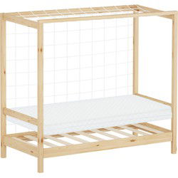 Kinderbed voetbaldoel 70x140 cm naturel grenenhout incl. matras H-10cm Houten bed met lattenbodem & doelnet ML design