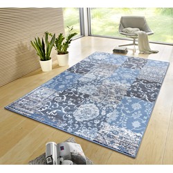 Vintage Patchwork Laagpolig vloerkleed - Gloria - Blauw - 80 X 150 CM