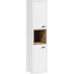 Badplaats Badkamerkast Oliver 30 x 30 x 133 cm - Wit met Eiken - Hangende Kolomkast met 2 Deuren