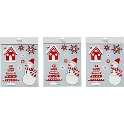 3x stuks velletjes raamstickers sneeuwversiering rood/wit 34,5 cm - Feeststickers