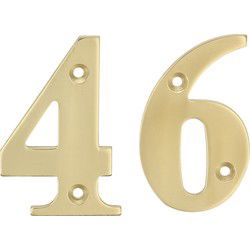 AMIG Huisnummer 46 - massief messing - 5cm - incl. bijpassende schroeven - gepolijst - goudkleur - Huisnummers