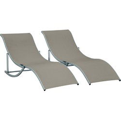 4goodz 2-delige Set Ligstoelen - Ergonomische Aluminium Relaxstoelen Taupe