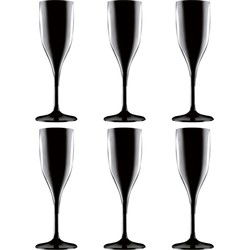 Champagne/prosecco flute - Set van 6x stuks - zwart - 150 ml - kunststof - glazen - Champagneglazen