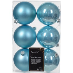 Decoris Kerstballen - 6x st - lichtblauw - D8 cm - kunststof - Kerstbal