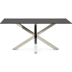 Kave Home - Argo tafel in matzwart glas en met roestvrijstalen poten 160 x 90 cm