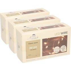 3x Koperen kerst verlichting met timer warm wit 1 meter - Lichtsnoeren