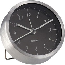 Gerimport Wekker/alarmklok analoog - zilver/zwart - aluminium/glas - 9 x 2,5 cm - staand model - Wekkers