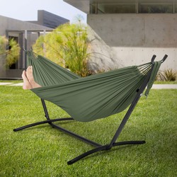 XXL hangmat met stalen frame tot 250 kg Khaki incl. draagtas ML-Design