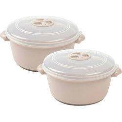 Magnetronschaal met deksel/ventiel - 2x - 1 liter - beige - kunststof - Magnetronbakken