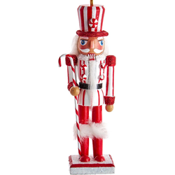 Ornament hout notenkraker rood wit l15cm
