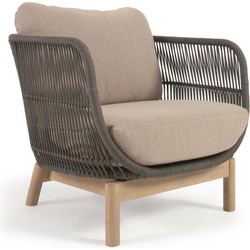 Kave Home - Catalina fauteuil gemaakt met groen touw en FSC massief acaciahout