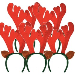 5x Rendier diadeem met rood gewei - Verkleedattributen