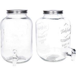 2x Stuks glazen drank dispensers 5 liter met metalen deksel - Drankdispensers