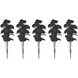 5x Bosje met 6 zwarte rozen halloween decoratie 37 cm - Kunstbloemen