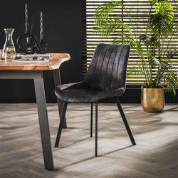 Hoyz Collection - Stoel Brede Zit - Antraciet Velours - Set van 4