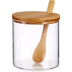 Suikerkom / suikerpotje glas met bamboe houten lepel en deksel 520 ML - Suikerstrooiers