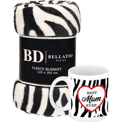 Cadeau moeder set - Fleece plaid/deken zebra print met Best mom ever zebraprint mok - Plaids