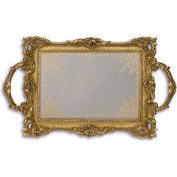 A RESIN MIRROR TRAY, ANTIQUE GOLD