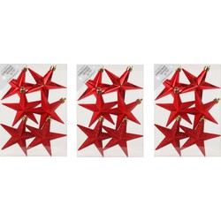 24x stuks kunststof kersthangers sterren rood 10 cm kerstornamenten - Kersthangers