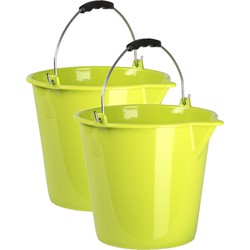 2x stuks huishoud schoonmaak emmers kunststof groen 9 liter inhoud 30 x 26 cm - Emmers