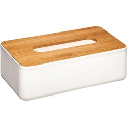 Tissuedoos/tissue box wit kunststof met bamboe deksel 26 x 13 cm - Tissuehouders