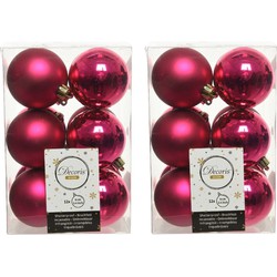 24x Kunststof kerstballen glanzend/mat bessen roze 6 cm kerstboom versiering/decoratie - Kerstbal