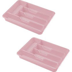 2x stuks bestekbak/bestekhouders 5-vaks oud roze 34 x 25 x 4 cm - Bestekbakken