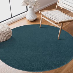 Tapijtenloods Uni Rond Effen Laagpolig Vloerkleed Modern Blauw- 120 CM ROND