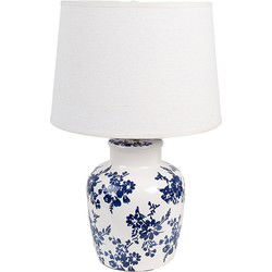 Clayre & Eef Tafellamp Ø 28x44 cm Wit Blauw Keramiek Bureaulamp