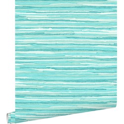 ESTAhome behang geweven motief turquoise - 53 cm x 10,05 m - 148621
