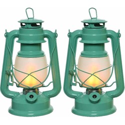 Set van 2x stuks turquoise blauwe camping lantaarns 24 cm vuur effect LED licht - Lantaarns