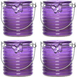 Citronella windlicht met kaars - 10x - paars - 20 branduren - citrusgeur - geurkaarsen