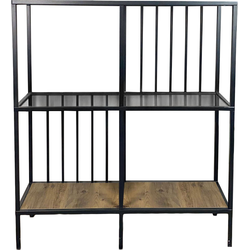 Console met 4 vakken van zwart metaal en rookglas H90 cm - SUNNY