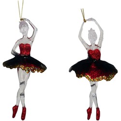 Ornament plastic zwarte jurk ballerina l14cm