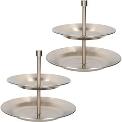 2x RVS serveerplateaus/etageres zilver rond 25 cm - Etageres