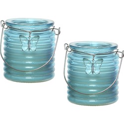 Citronella kaars - in windlicht - 5x - blauw - 20 branduren - citrusgeur - geurkaarsen