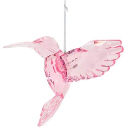 Ornament pvc kolibri h7 cm glitter/roze