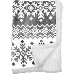 Textino SVEN - Plaid 140x180 cm - fleece deken met sherpa en nordic print - Charcoal Gray - antraciet met wit - Textino