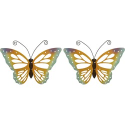 Set van 2x stuks grote oranje/gele vlinders/muurvlinders 51 x 38 cm cm tuindecoratie - Tuinbeelden